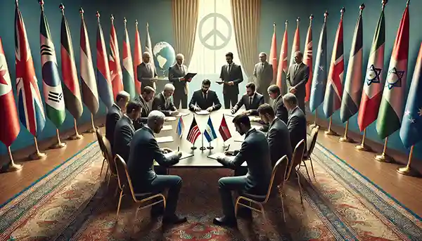 An illustrative image explaining the concept of a ceasefire agreement in the context of global diplomacy